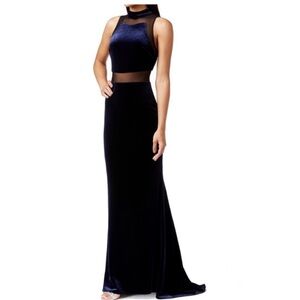 Betsy & Adam dress navy velvet black mesh panel dress size 6